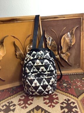 Betsey Johnson Puppy Triangle Print Mini Backpack Diamond French Bulldog New